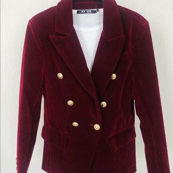 BALMAIN STYLE BURGUNDY VELVET BLAZER - Picture 7 of 8